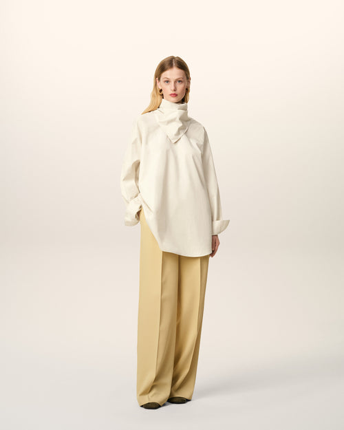                                     White Cotton Long Sleeves Bandana Blouse - 3                                 - Ami Paris