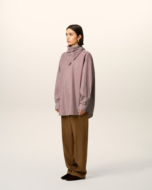 Burgundy Cotton Long Sleeves Striped Bandana Blouse - 13 - Ami Paris