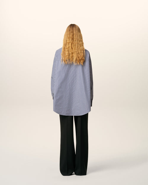 Blue Cotton Long Sleeves Striped Bandana Blouse - 11 - Ami Paris