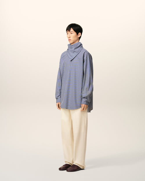 Blue Cotton Long Sleeves Striped Bandana Blouse - 6 - Ami Paris