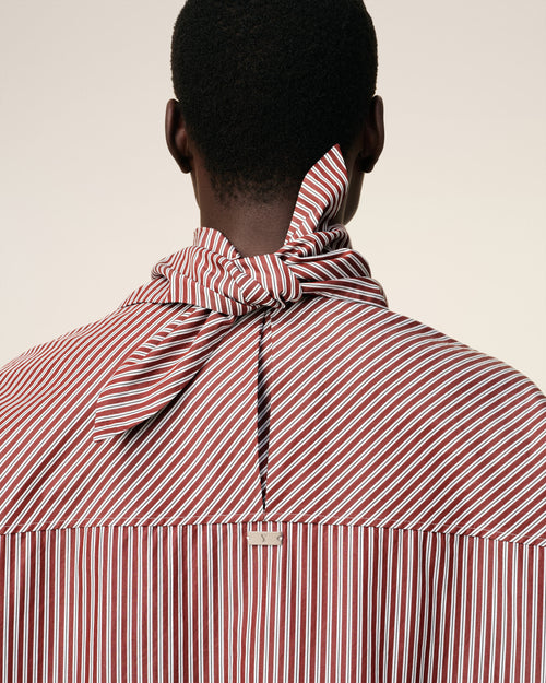 Burgundy Cotton Long Sleeves Striped Bandana Blouse - 4 - Ami Paris