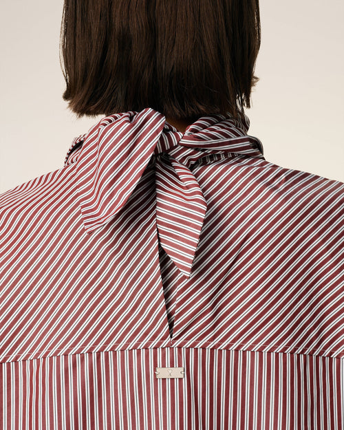 Burgundy Cotton Long Sleeves Striped Bandana Blouse - 11 - Ami Paris