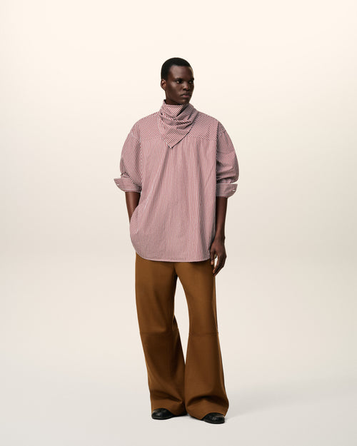 Burgundy Cotton Long Sleeves Striped Bandana Blouse - 2 - Ami Paris