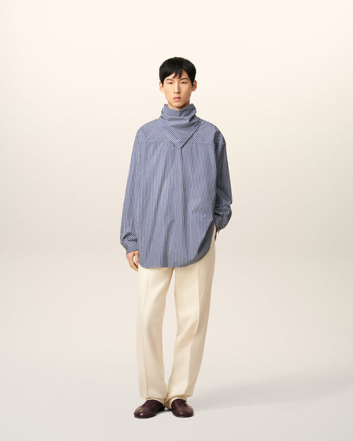 Blue Cotton Long Sleeves Striped Bandana Blouse - 1 - Ami Paris