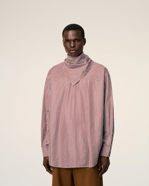 Burgundy Cotton Long Sleeves Striped Bandana Blouse - 3 - Ami Paris