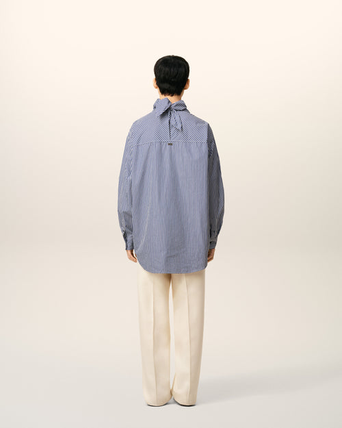 Blue Cotton Long Sleeves Striped Bandana Blouse - 5 - Ami Paris