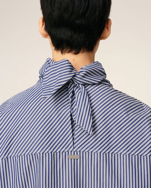 Blue Cotton Long Sleeves Striped Bandana Blouse - 4 - Ami Paris