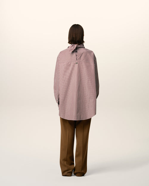 Burgundy Cotton Long Sleeves Striped Bandana Blouse - 12 - Ami Paris