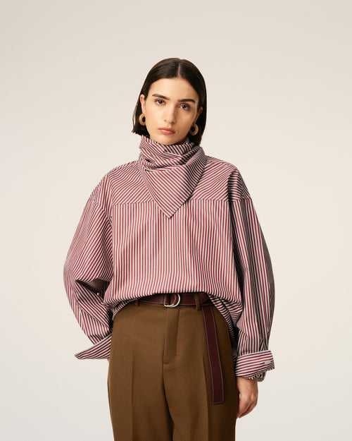 Burgundy Cotton Long Sleeves Striped Bandana Blouse - 10 - Ami Paris