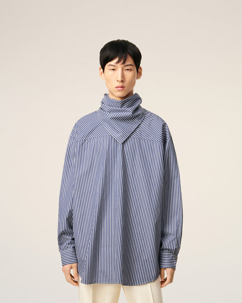 Blue Cotton Long Sleeves Striped Bandana Blouse - 3 - Ami Paris