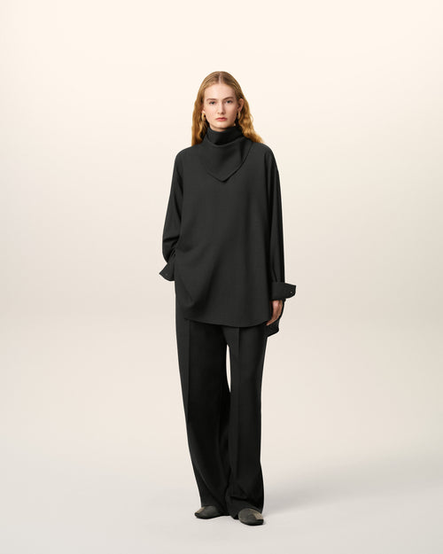                             Black Wool Long Sleeves Bandana Blouse - 3                         - Ami Paris