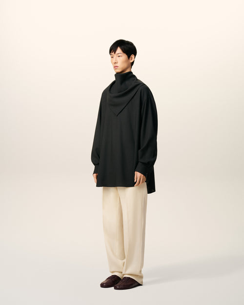 Black Wool Long Sleeves Bandana Blouse - 6 - Ami Paris