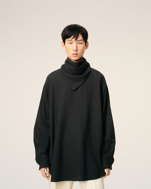 Black Wool Long Sleeves Bandana Blouse - 3 - Ami Paris