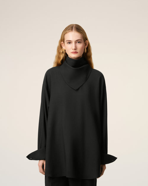 Black Wool Long Sleeves Bandana Blouse - 10 - Ami Paris