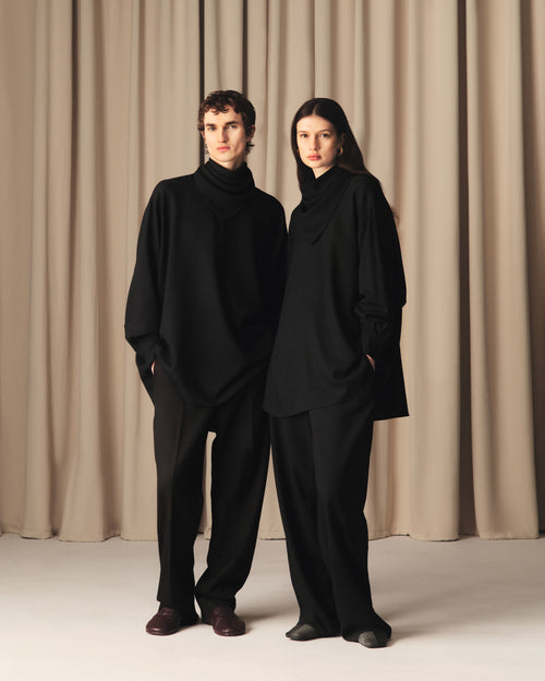 Black Wool Long Sleeves Bandana Blouse - 15 - Ami Paris