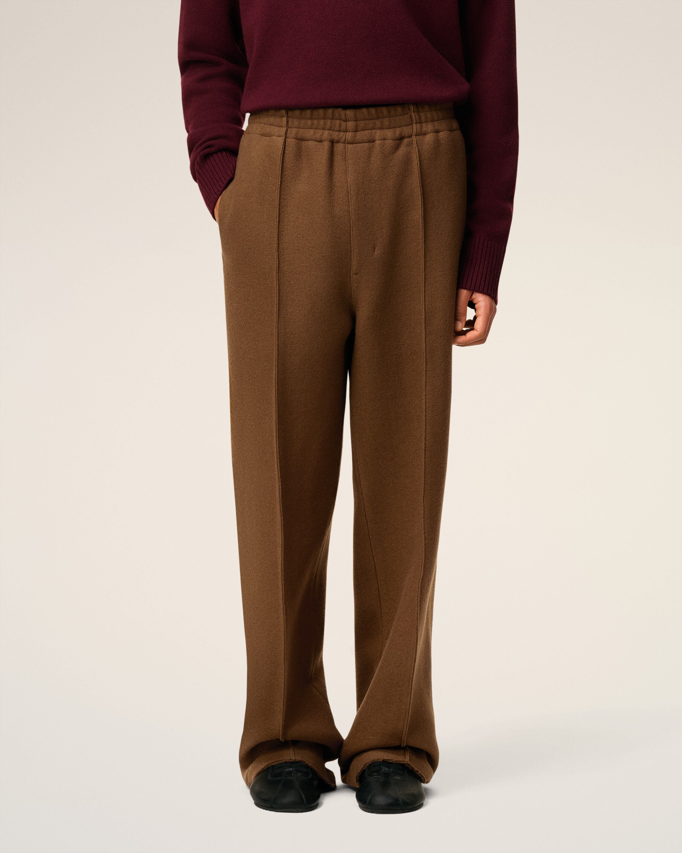 ブラウン ウール エラスティック パンツ ヘーゼルナッツ | AMI PARIS