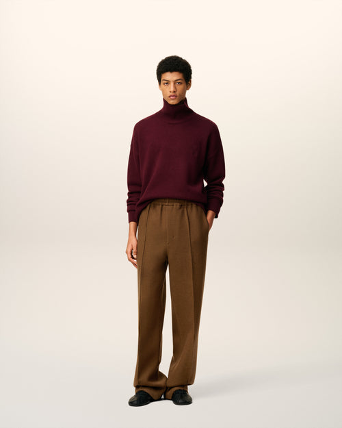 Brown Wool Elasticated Trousers - 1 - Ami Paris