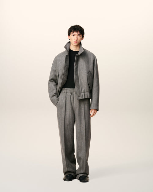 Grey Wool Herringbone Elasticated Trousers - 1 - Ami Paris