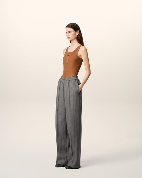 Grey Wool Herringbone Elasticated Trousers - 11 - Ami Paris