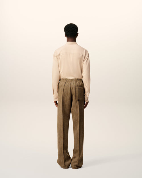 Brown Wool Herringbone Elasticated Trousers - 4 - Ami Paris
