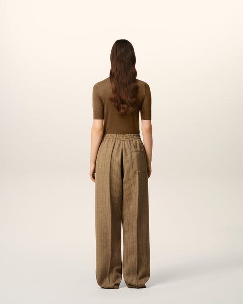 Brown Wool Herringbone Elasticated Trousers - 10 - Ami Paris