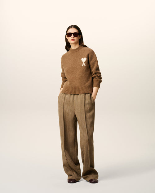                             Brown Wool Herringbone Elasticated Trousers - 3                         - Ami Paris