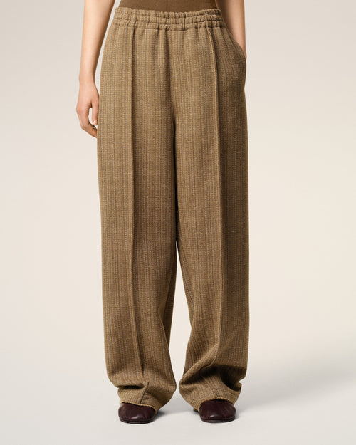 Brown Wool Herringbone Elasticated Trousers - 9 - Ami Paris