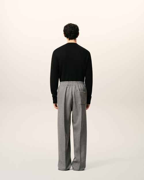 Grey Wool Herringbone Elasticated Trousers - 4 - Ami Paris