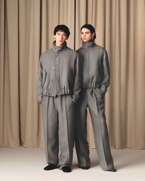 Grey Wool Herringbone Elasticated Trousers - 12 - Ami Paris