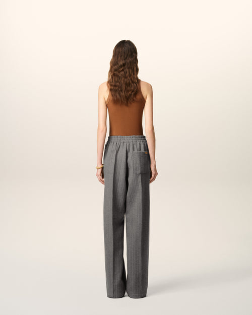 Grey Wool Herringbone Elasticated Trousers - 9 - Ami Paris