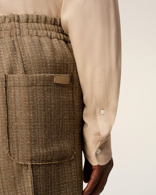 Brown Wool Herringbone Elasticated Trousers - 5 - Ami Paris