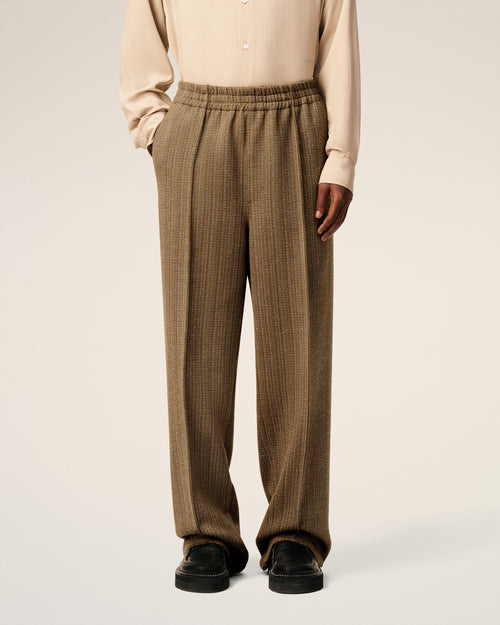 Brown Wool Herringbone Elasticated Trousers - 3 - Ami Paris