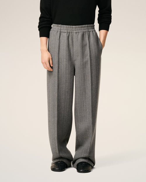 Grey Wool Herringbone Elasticated Trousers - 3 - Ami Paris