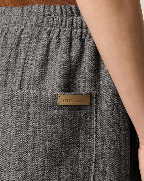 Grey Wool Herringbone Elasticated Trousers - 10 - Ami Paris