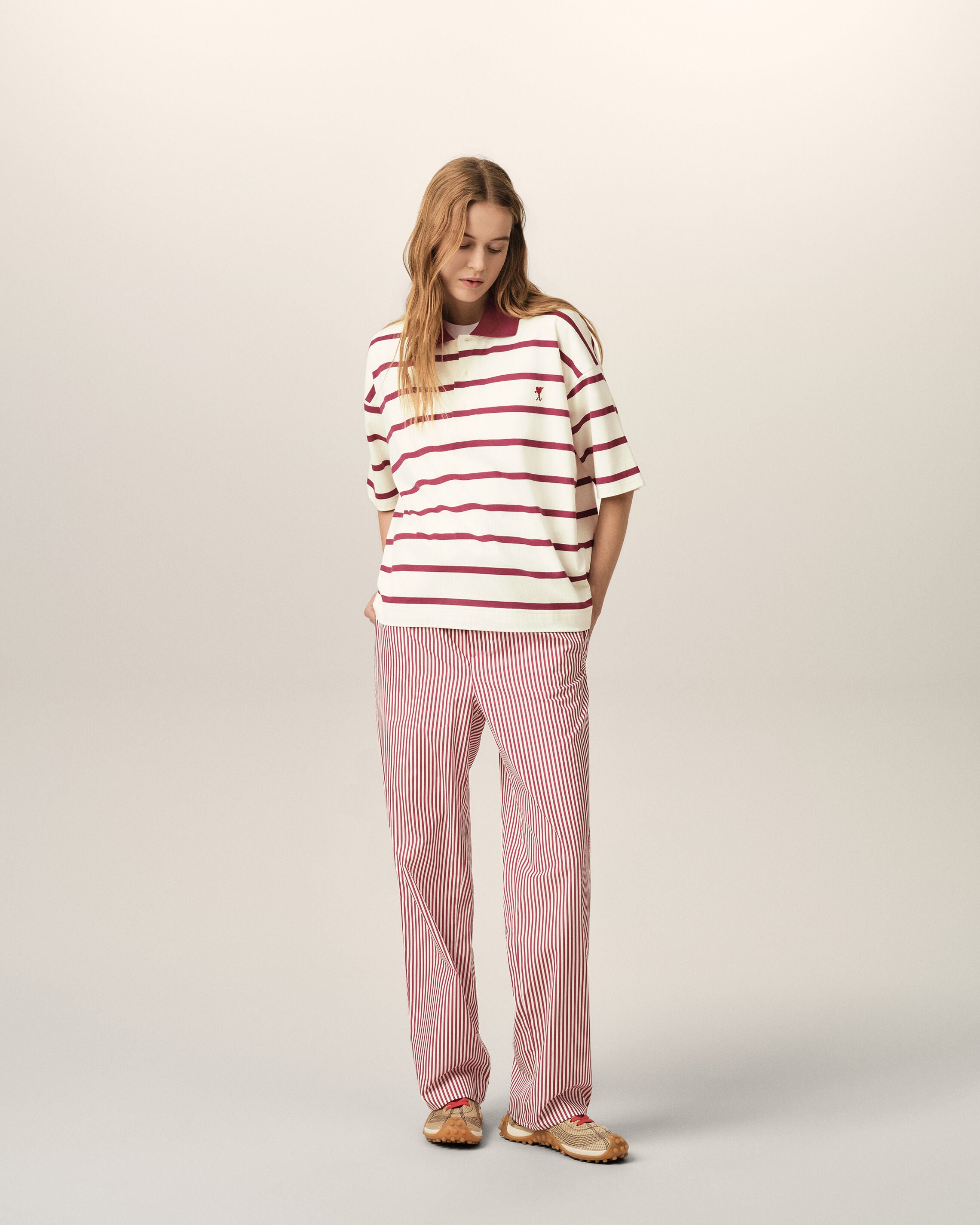 White elasticated-waist striped cotton trousers - 8