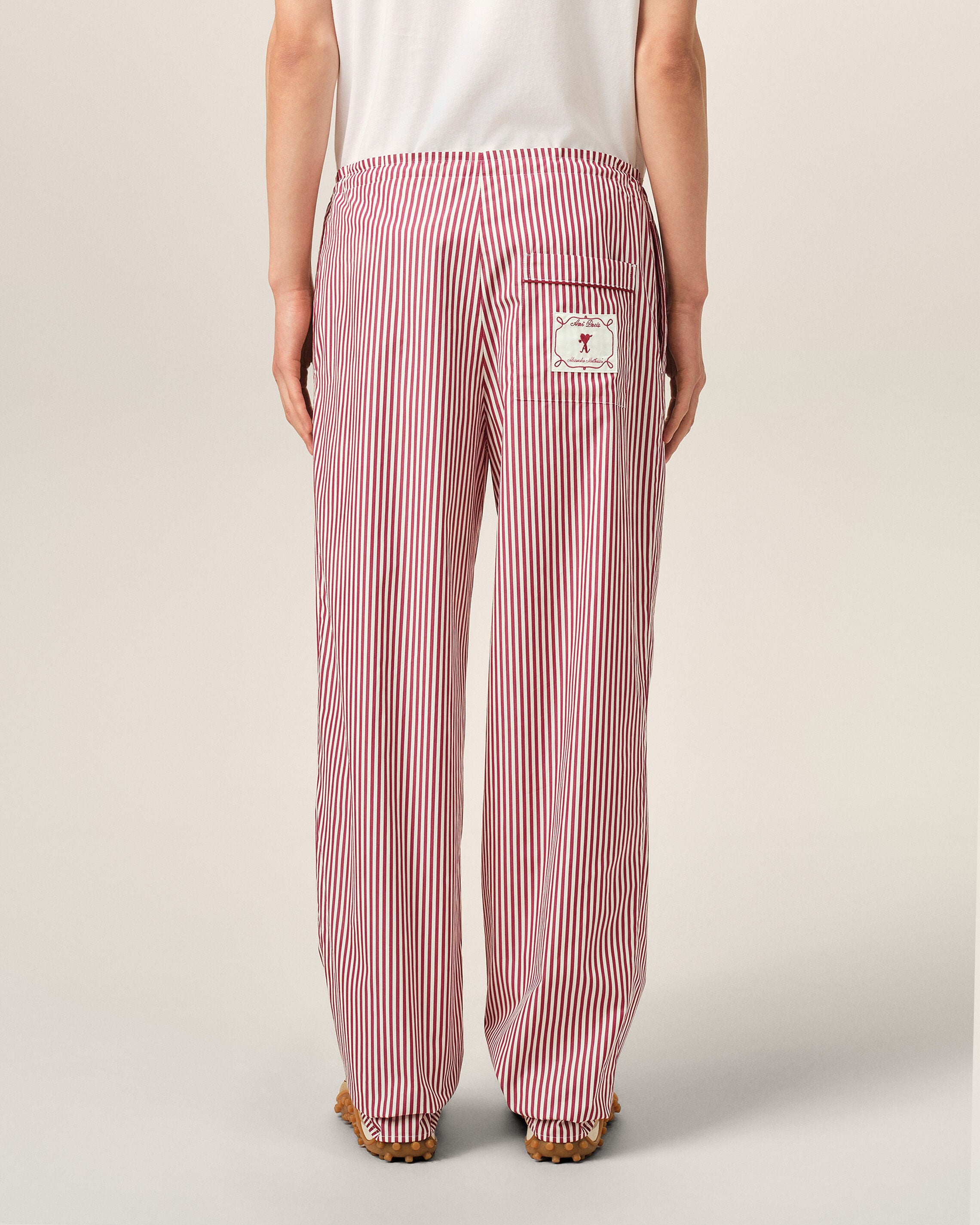 White elasticated-waist striped cotton trousers - 4