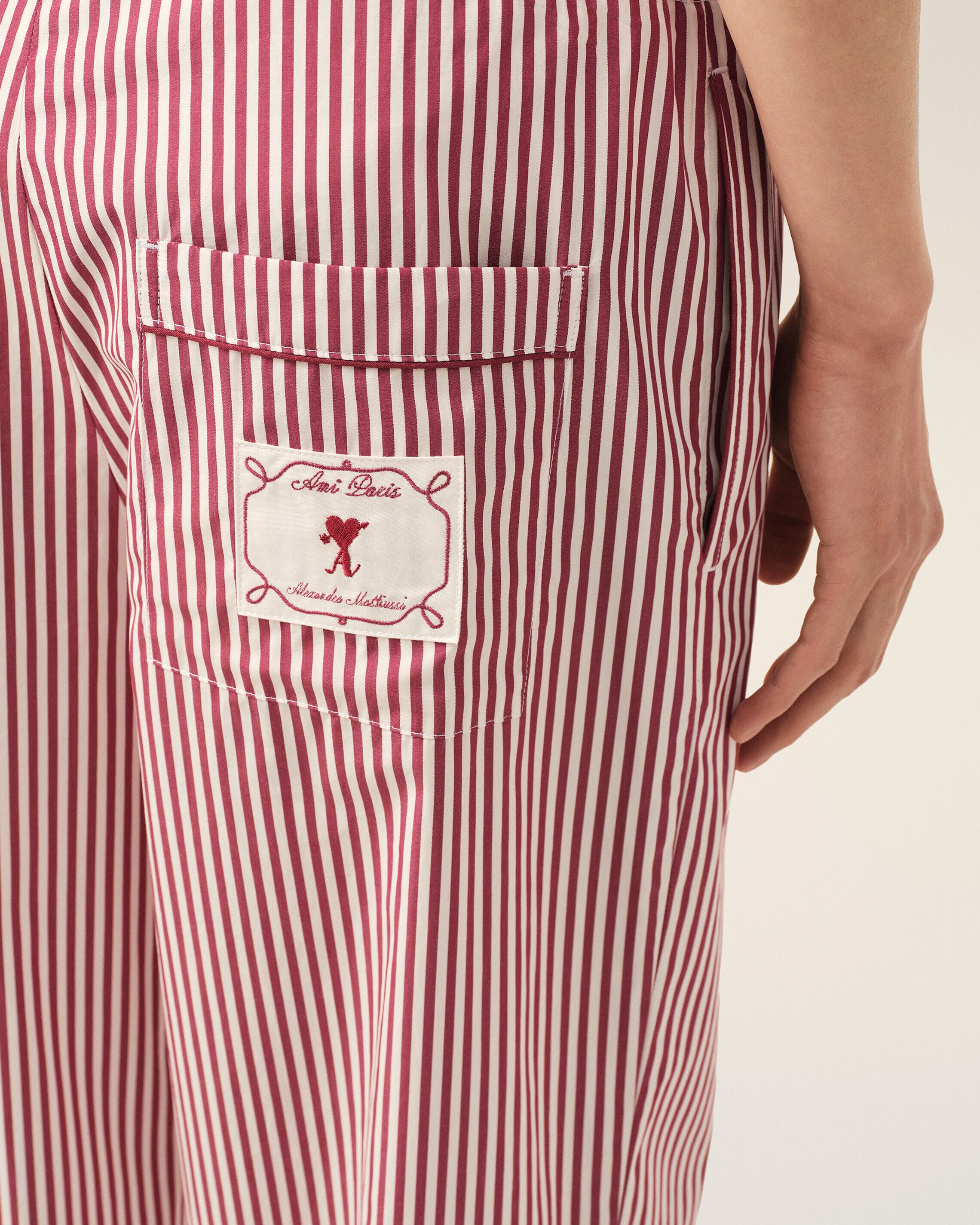 White elasticated-waist striped cotton trousers - 5