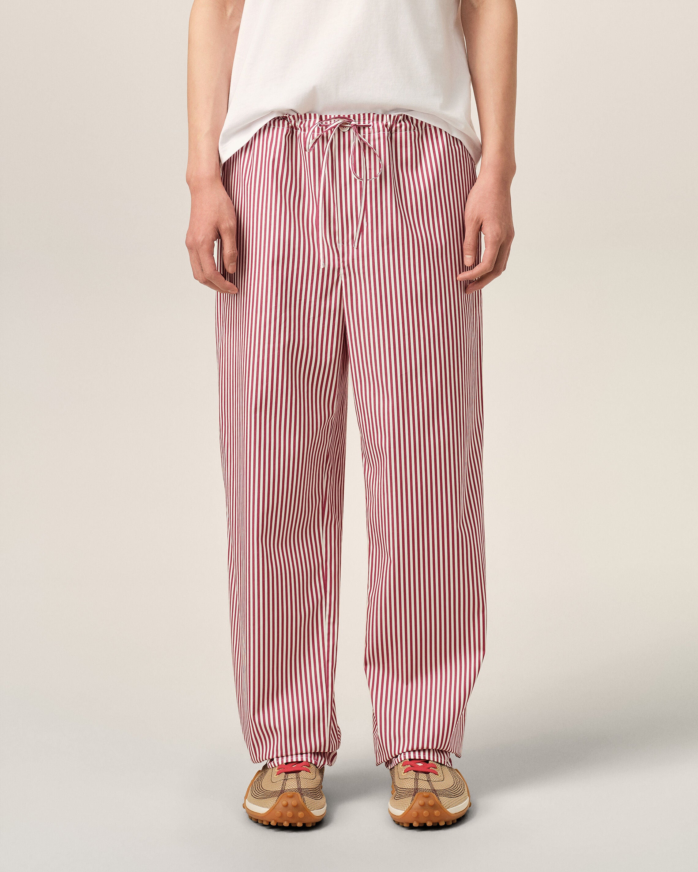 White elasticated-waist striped cotton trousers - 3