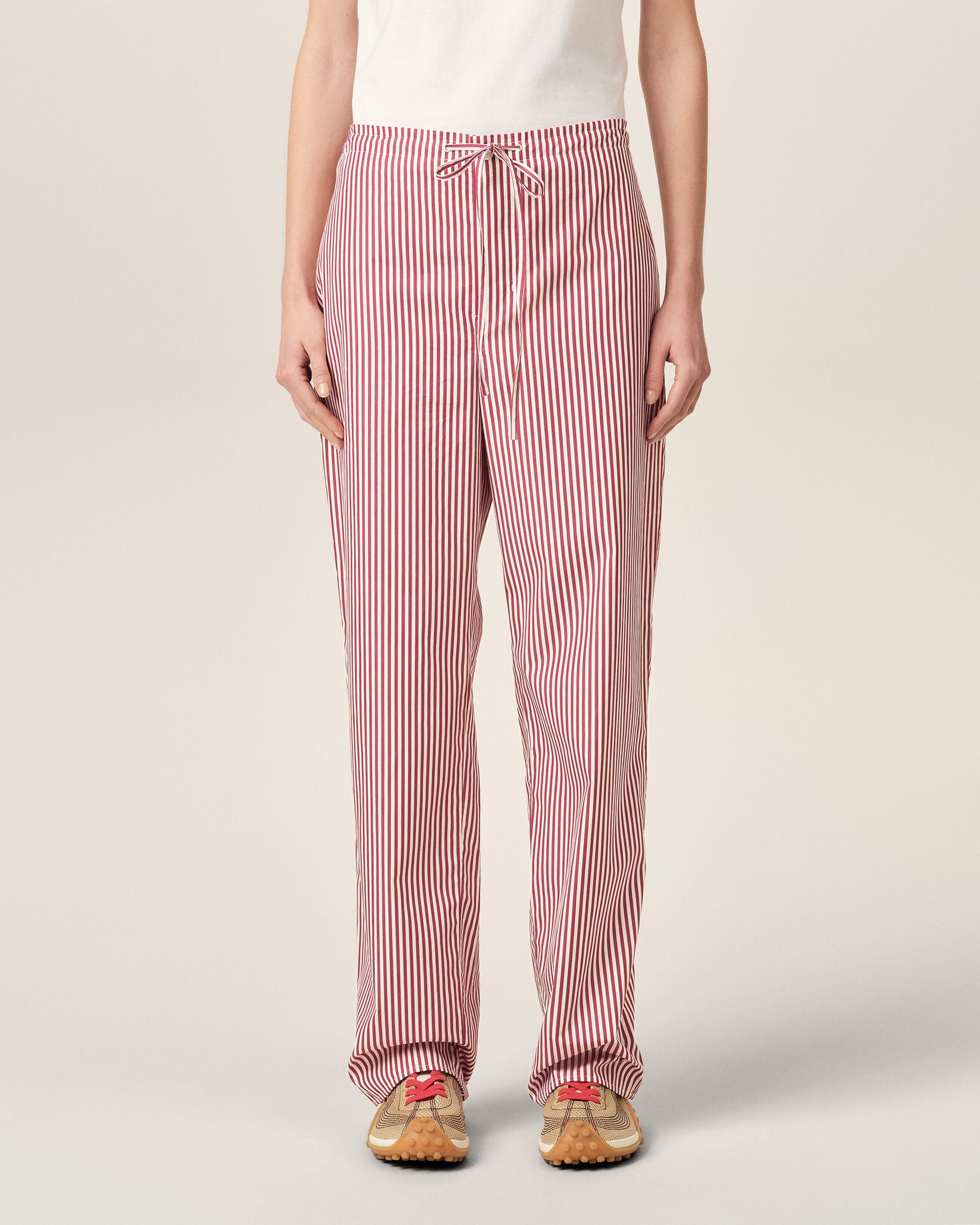 White elasticated-waist striped cotton trousers - 9