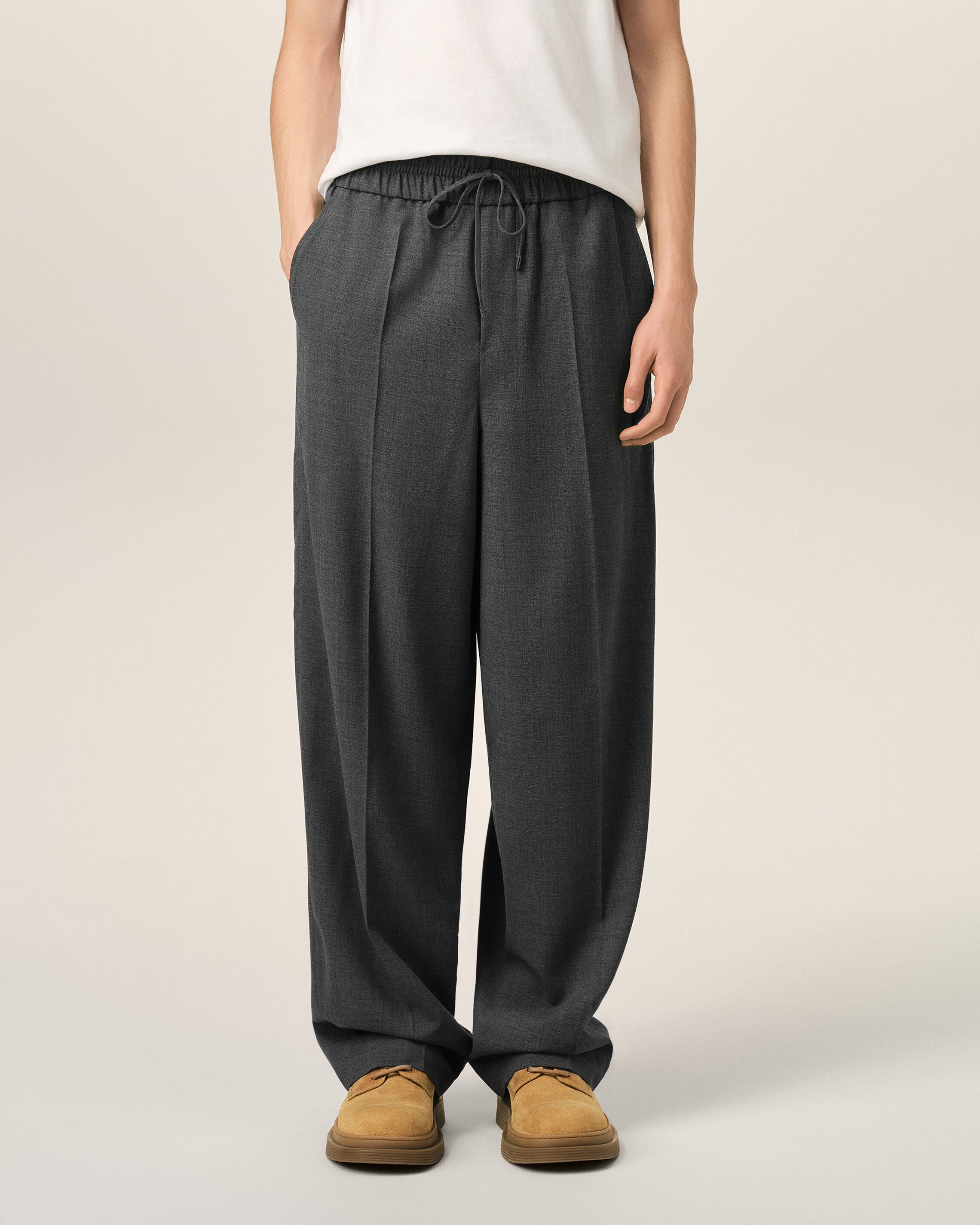 Grey elasticated-waist wool trousers - 3