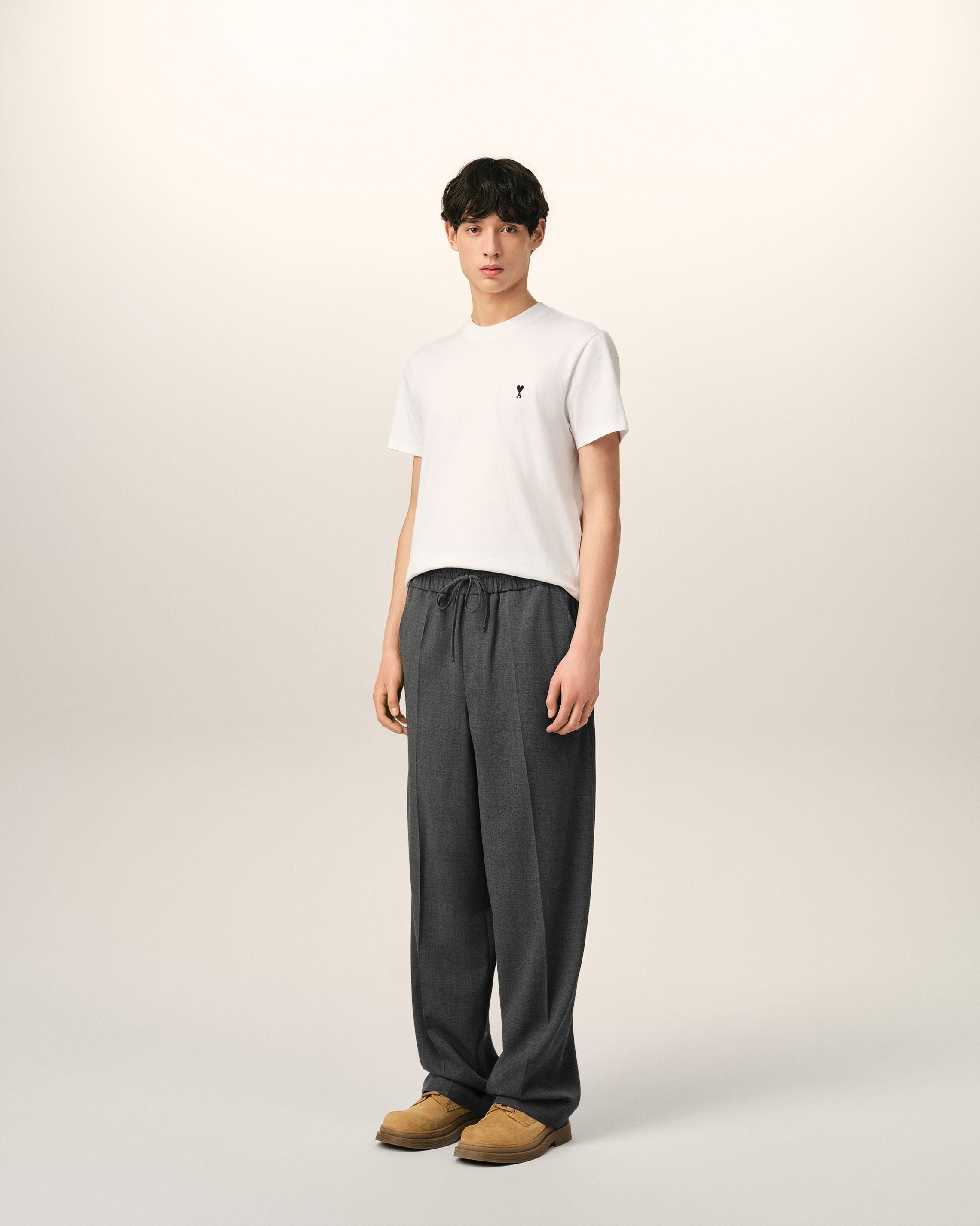 Grey elasticated-waist wool trousers - 6