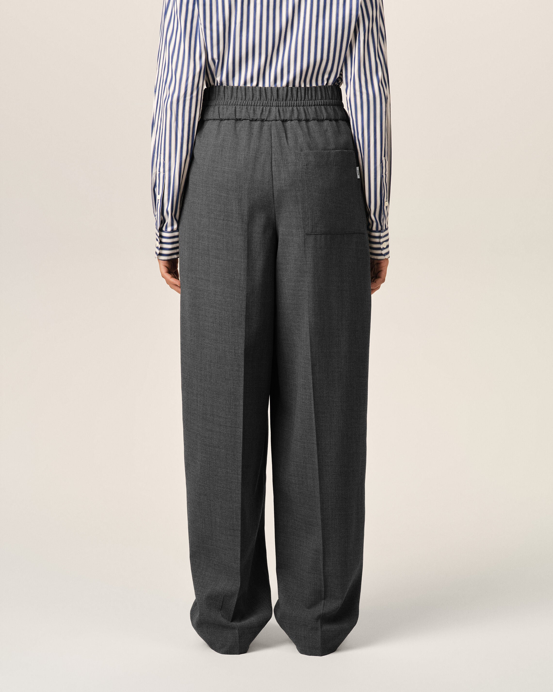 Grey elasticated-waist wool trousers - 11