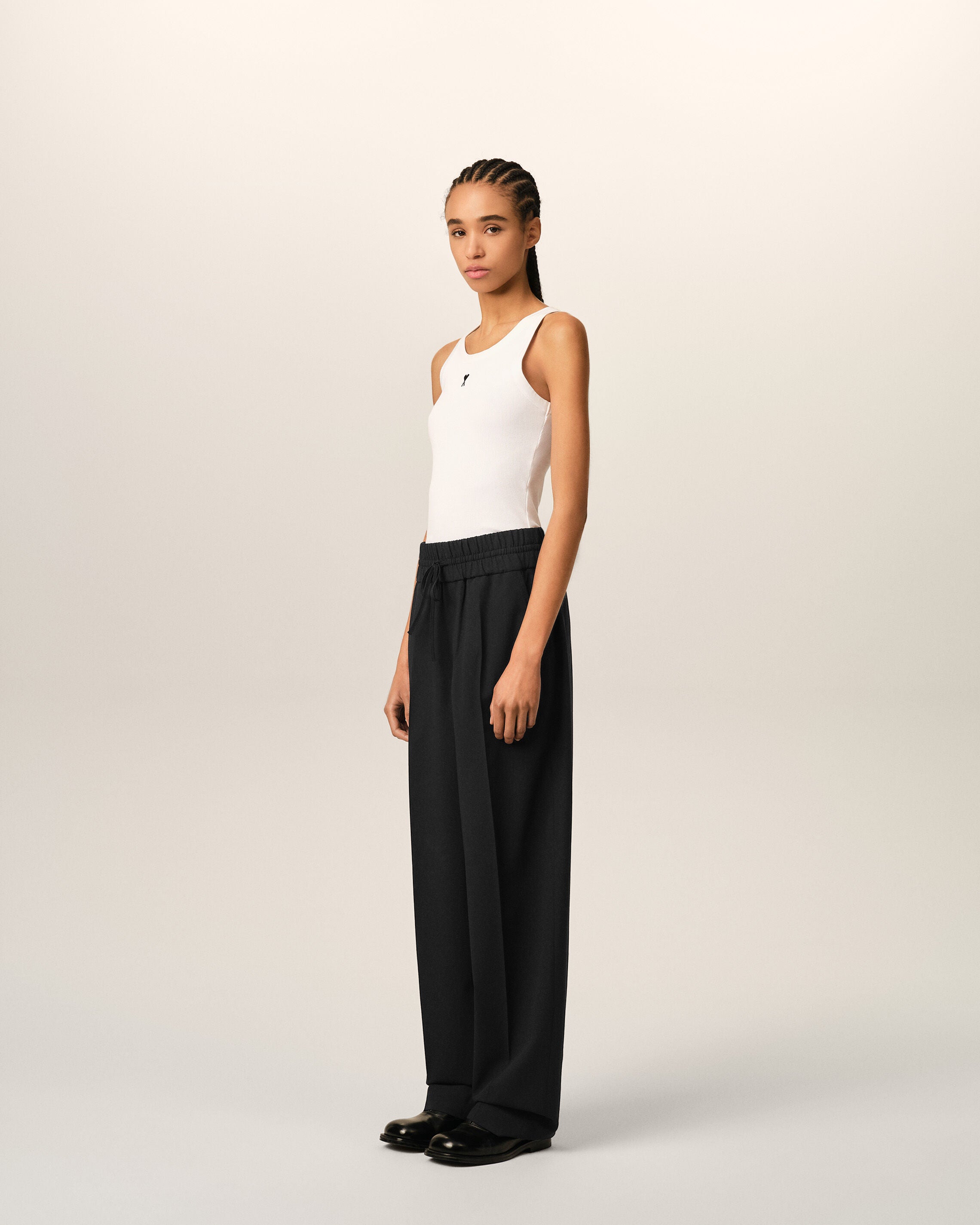 Black elasticated-waist wool trousers - 12