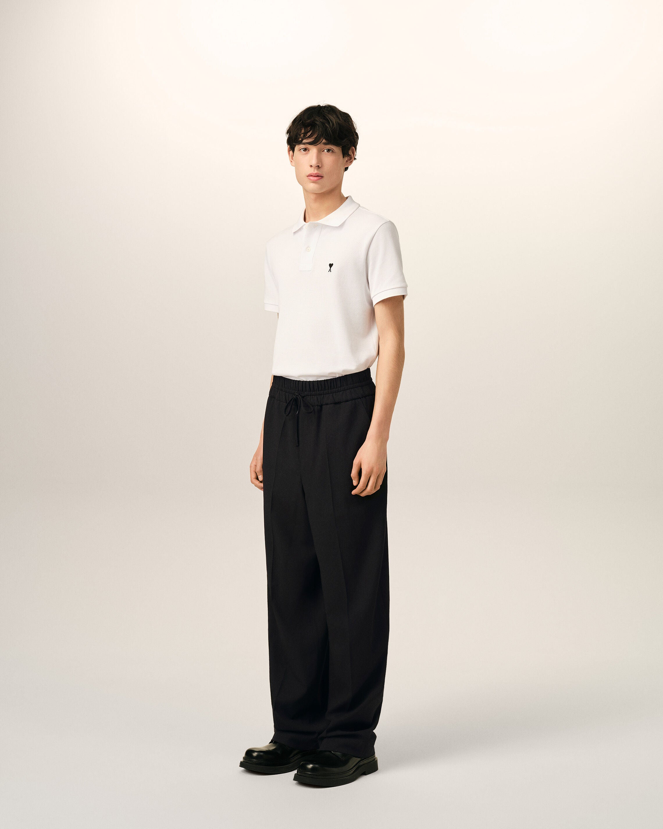 Black elasticated-waist wool trousers - 6