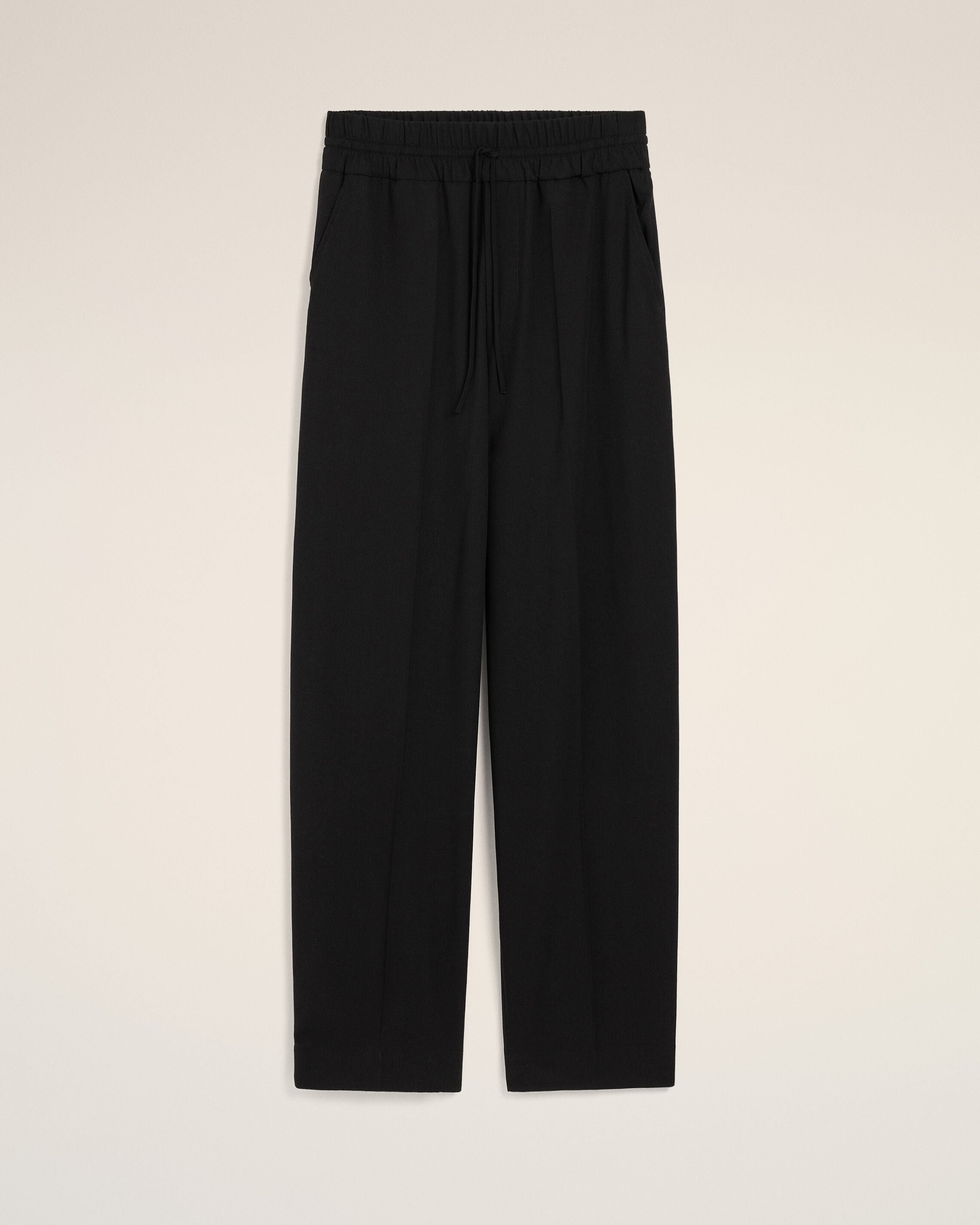 Black elasticated-waist wool trousers - 7