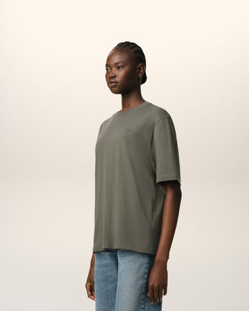 Taupe Cotton Tonal Ami de Coeur T-Shirt - 12 - Ami Paris