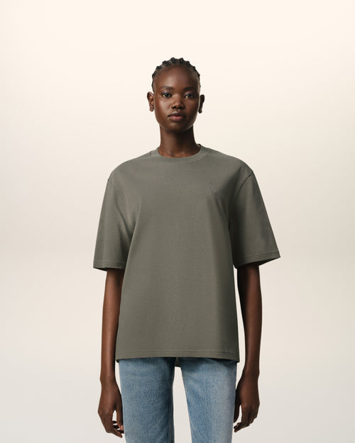 Taupe Cotton Tonal Ami de Coeur T-Shirt - 8 - Ami Paris