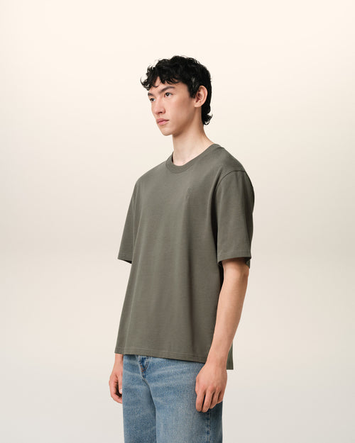 Taupe Cotton Tonal Ami de Coeur T-Shirt - 6 - Ami Paris