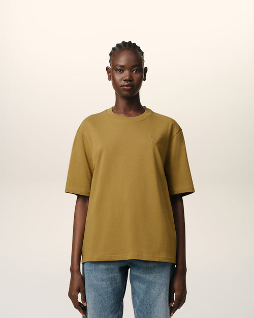                             Mustard Cotton Tonal Ami de Coeur T-Shirt - 3                         - Ami Paris
