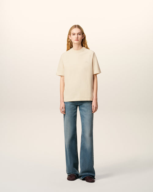                                     White Cotton Short Sleeves T-shirt  - 3                                 - Ami Paris